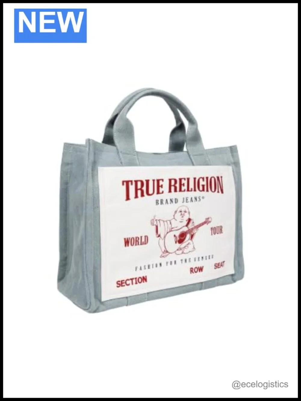 Denim Tote Bag with Buddha Patch, Laptop Carryall